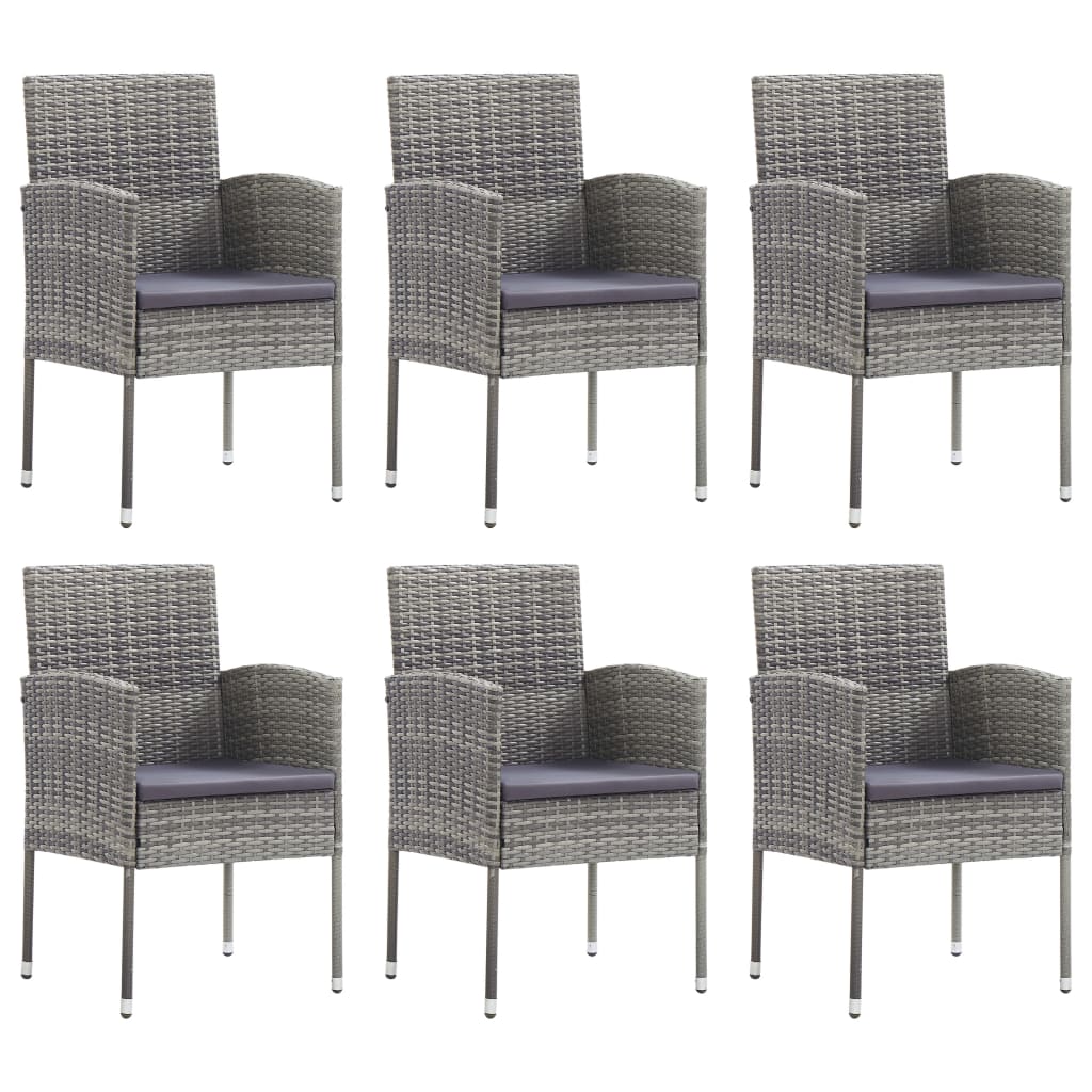 Set da Pranzo da Giardino 7 pz Nero Grigio Polyrattan e Acciaio