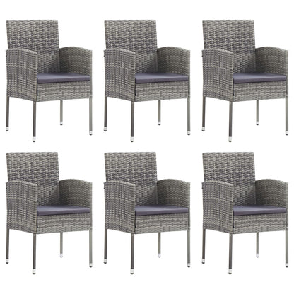 Set da Pranzo da Giardino 7 pz Nero Grigio Polyrattan e Acciaio