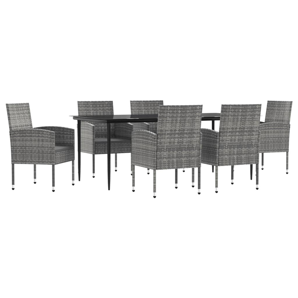 Set da Pranzo da Giardino 7 pz Nero Grigio Polyrattan e Acciaio