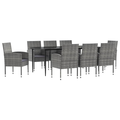 Set da Pranzo da Giardino 9 pz Nero Grigio Polyrattan e Acciaio