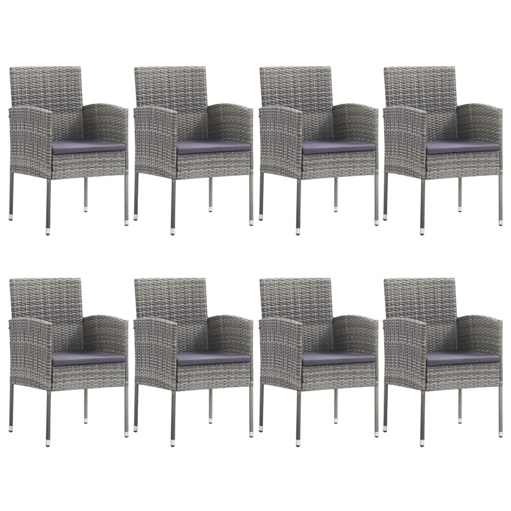 Set da Pranzo da Giardino 9 pz Nero Grigio Polyrattan e Acciaio