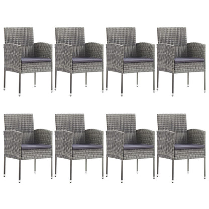 Set da Pranzo da Giardino 9 pz Nero Grigio Polyrattan e Acciaio