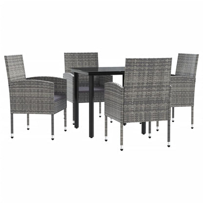 Set da Pranzo da Giardino 5 pz Nero Grigio Polyrattan e Acciaio