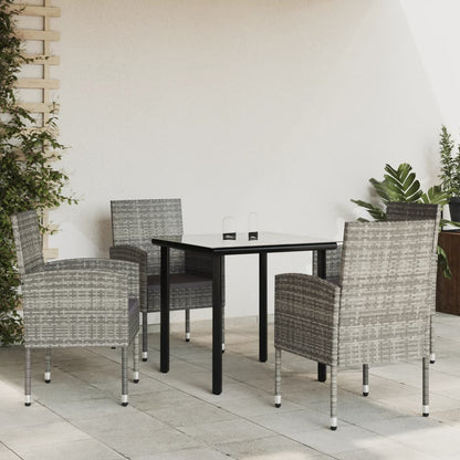 Set da Pranzo da Giardino 5 pz Nero Grigio Polyrattan e Acciaio
