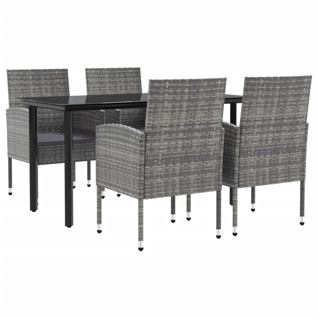 Set da Pranzo da Giardino 5 pz Nero Grigio Polyrattan e Acciaio