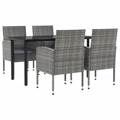 Set da Pranzo da Giardino 5 pz Nero Grigio Polyrattan e Acciaio