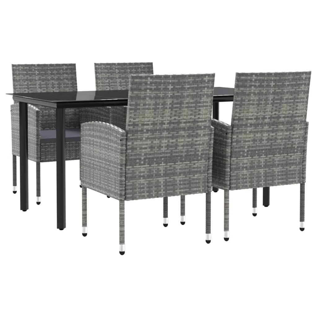 Set da Pranzo da Giardino 5 pz Nero Grigio Polyrattan e Acciaio