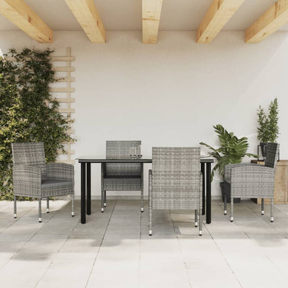 Set da Pranzo da Giardino 5 pz Nero Grigio Polyrattan e Acciaio