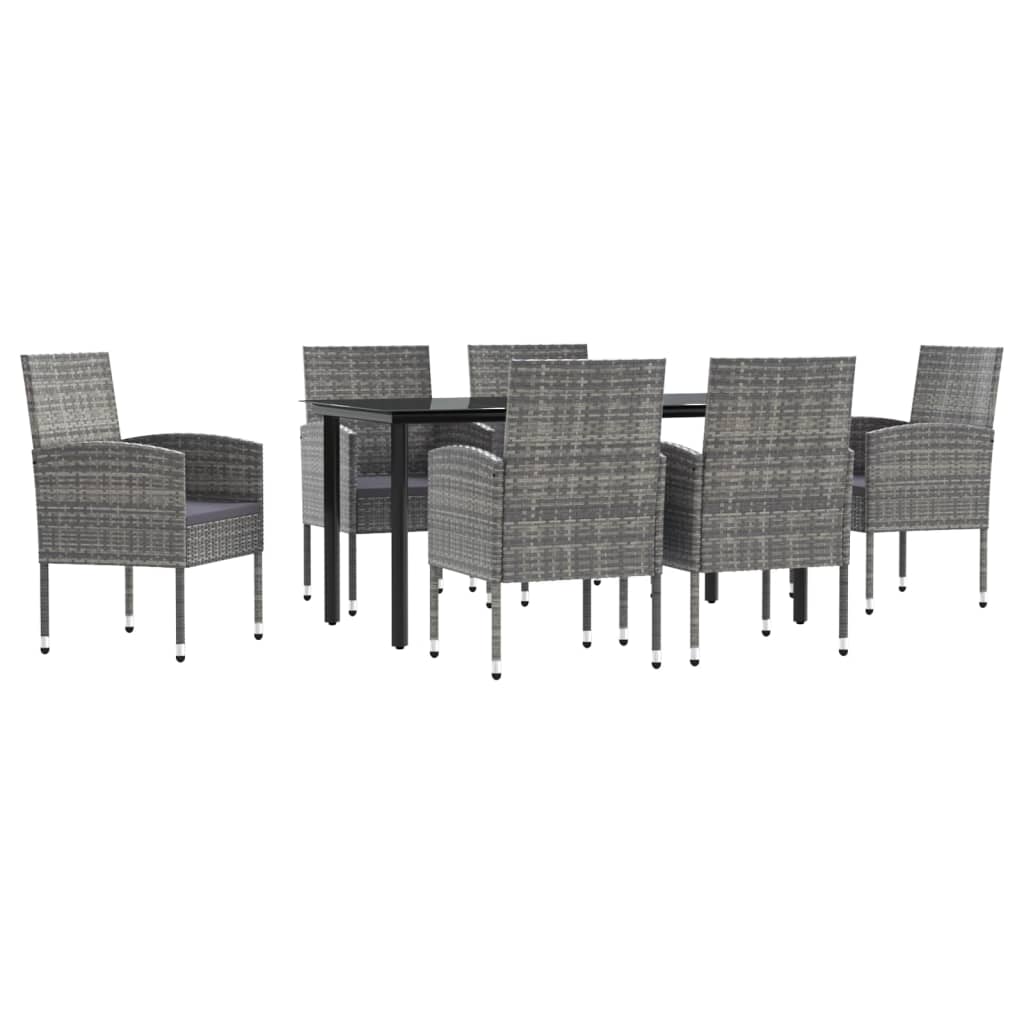 Set da Pranzo da Giardino 7 pz Nero Grigio Polyrattan e Acciaio