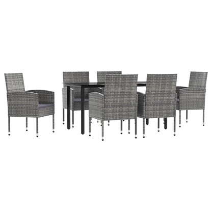 Set da Pranzo da Giardino 7 pz Nero Grigio Polyrattan e Acciaio