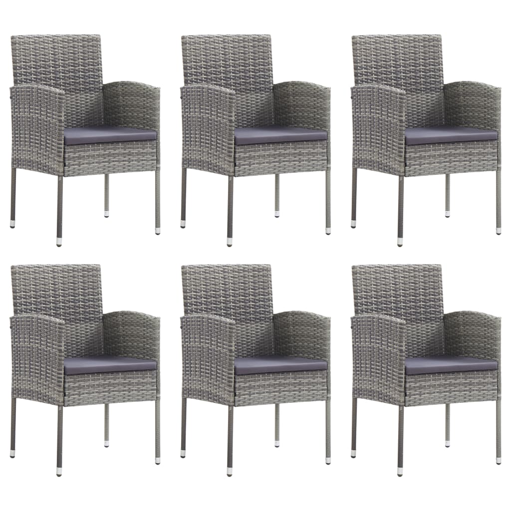 Set da Pranzo da Giardino 7 pz Nero Grigio Polyrattan e Acciaio