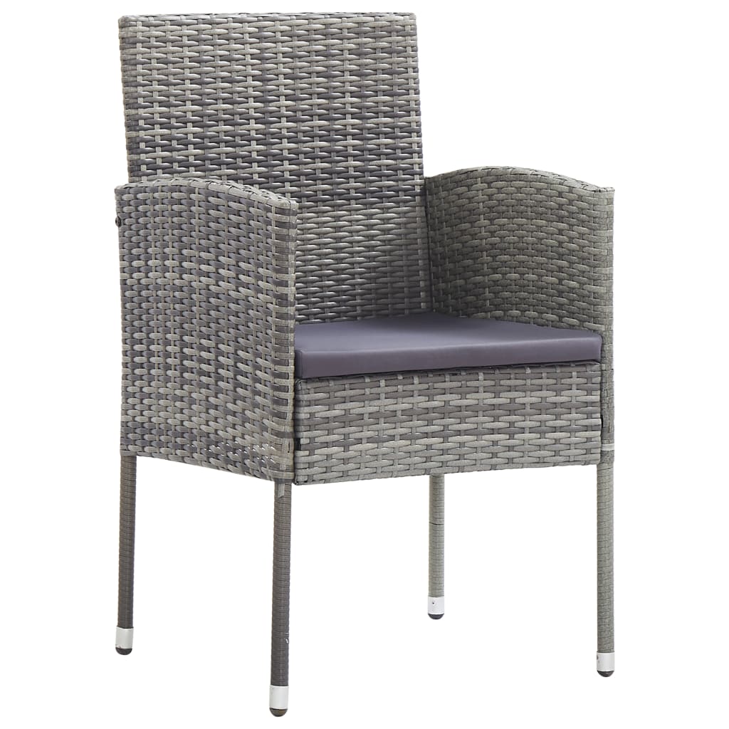 Set da Pranzo da Giardino 7 pz Nero Grigio Polyrattan e Acciaio