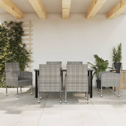 Set da Pranzo da Giardino 7 pz Nero Grigio Polyrattan e Acciaio