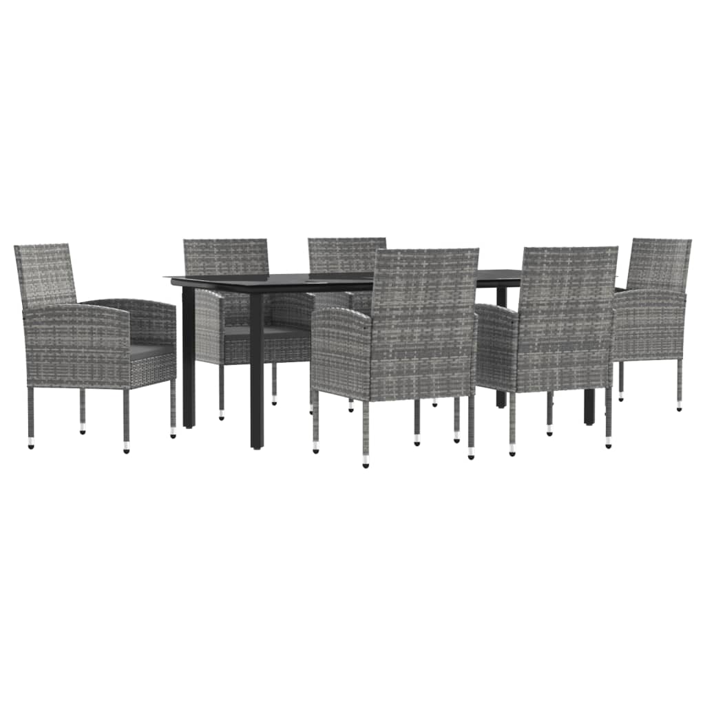Set da Pranzo da Giardino 7 pz Nero Grigio Polyrattan e Acciaio