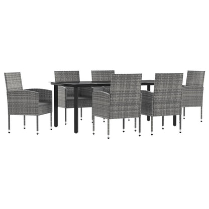 Set da Pranzo da Giardino 7 pz Nero Grigio Polyrattan e Acciaio