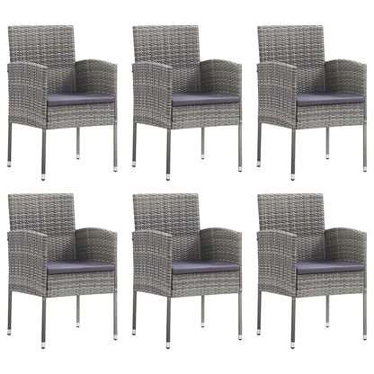 Set da Pranzo da Giardino 7 pz Nero Grigio Polyrattan e Acciaio