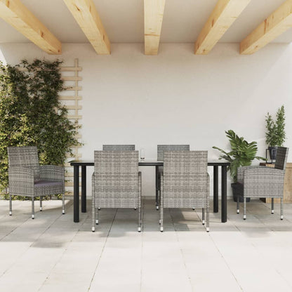 Set da Pranzo da Giardino 7 pz Nero Grigio Polyrattan e Acciaio