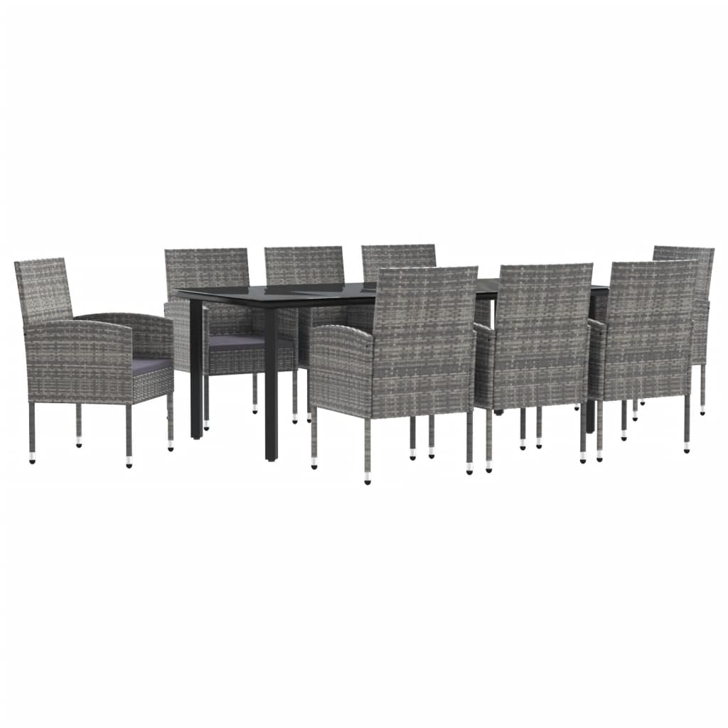 Set da Pranzo da Giardino 9 pz Nero Grigio Polyrattan e Acciaio