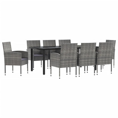 Set da Pranzo da Giardino 9 pz Nero Grigio Polyrattan e Acciaio