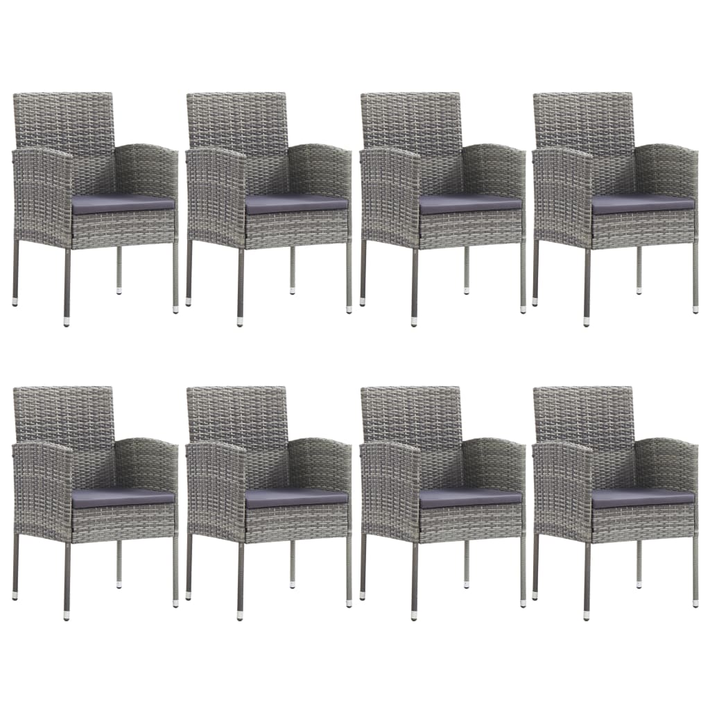 Set da Pranzo da Giardino 9 pz Nero Grigio Polyrattan e Acciaio