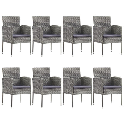 Set da Pranzo da Giardino 9 pz Nero Grigio Polyrattan e Acciaio