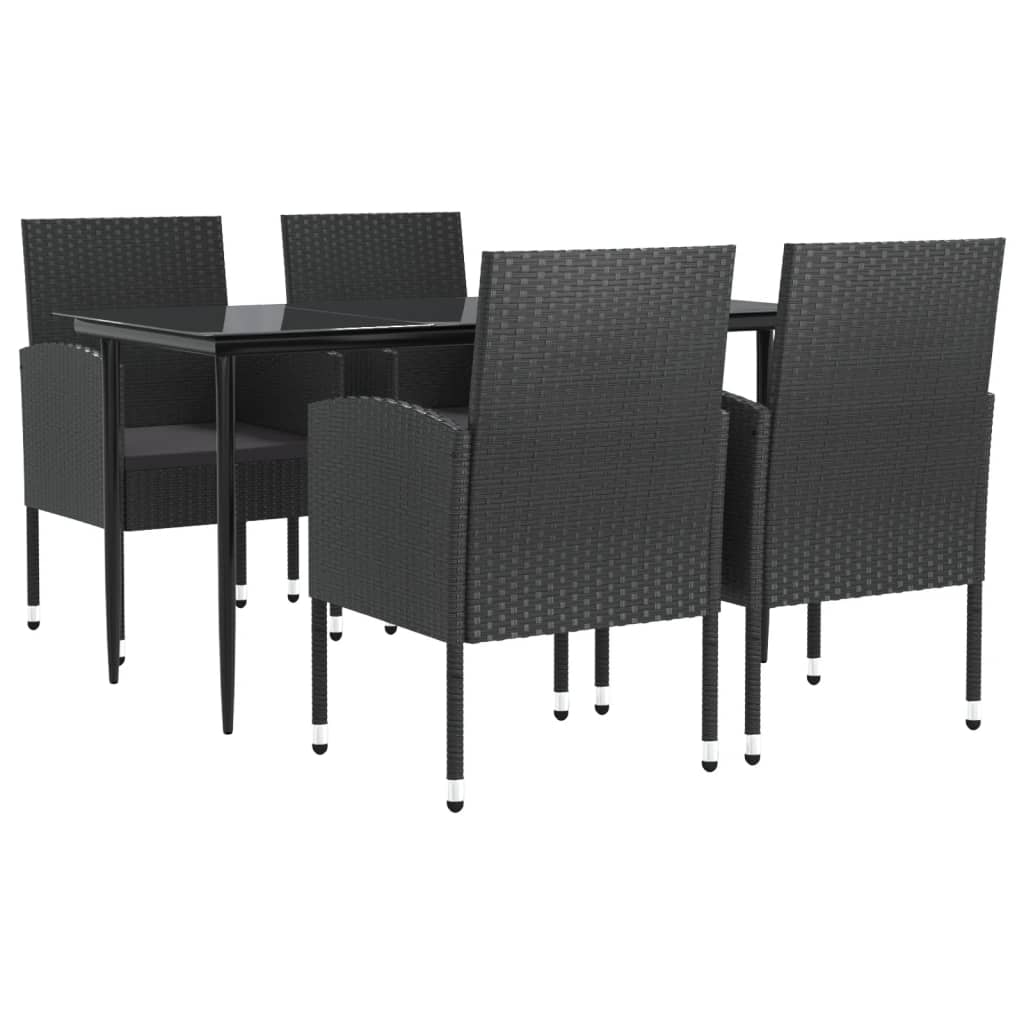 Set da Pranzo da Giardino 5 pz Nero in Polyrattan e Acciaio