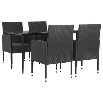 Set da Pranzo da Giardino 5 pz Nero in Polyrattan e Acciaio