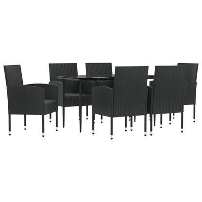 Set da Pranzo da Giardino 7 pz Nero in Polyrattan e Acciaio
