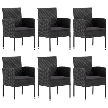 Set da Pranzo da Giardino 7 pz Nero in Polyrattan e Acciaio