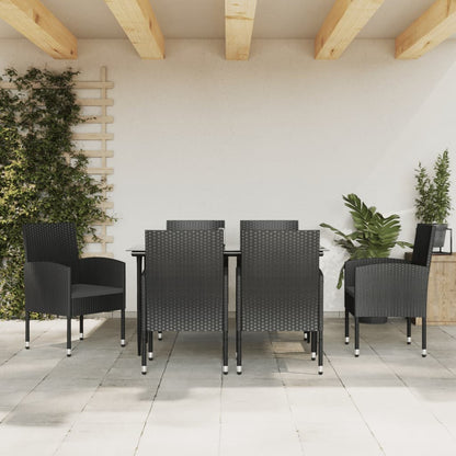Set da Pranzo da Giardino 7 pz Nero in Polyrattan e Acciaio
