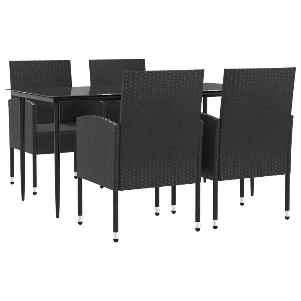 Set da Pranzo da Giardino 5 pz Nero in Polyrattan e Acciaio