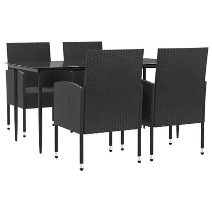 Set da Pranzo da Giardino 5 pz Nero in Polyrattan e Acciaio