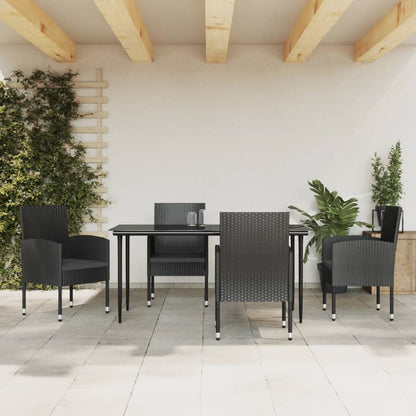 Set da Pranzo da Giardino 5 pz Nero in Polyrattan e Acciaio