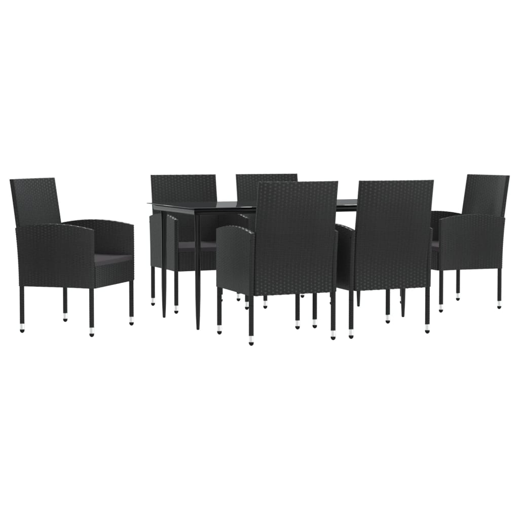 Set da Pranzo da Giardino 7 pz Nero in Polyrattan e Acciaio