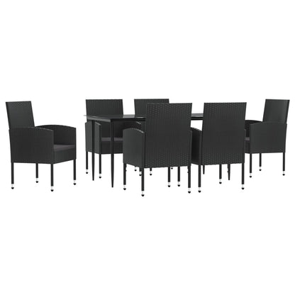 Set da Pranzo da Giardino 7 pz Nero in Polyrattan e Acciaio