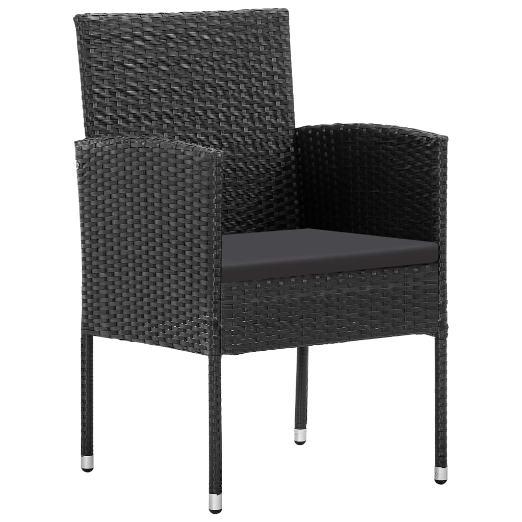 Set da Pranzo da Giardino 7 pz Nero in Polyrattan e Acciaio