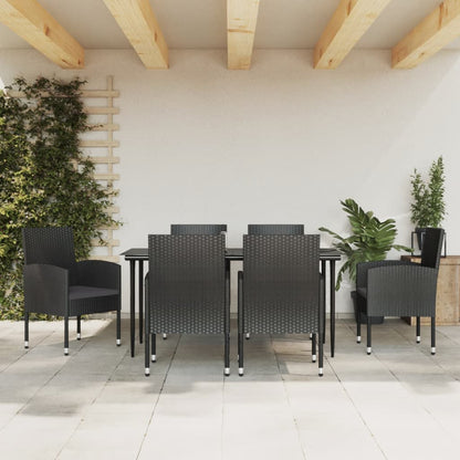 Set da Pranzo da Giardino 7 pz Nero in Polyrattan e Acciaio