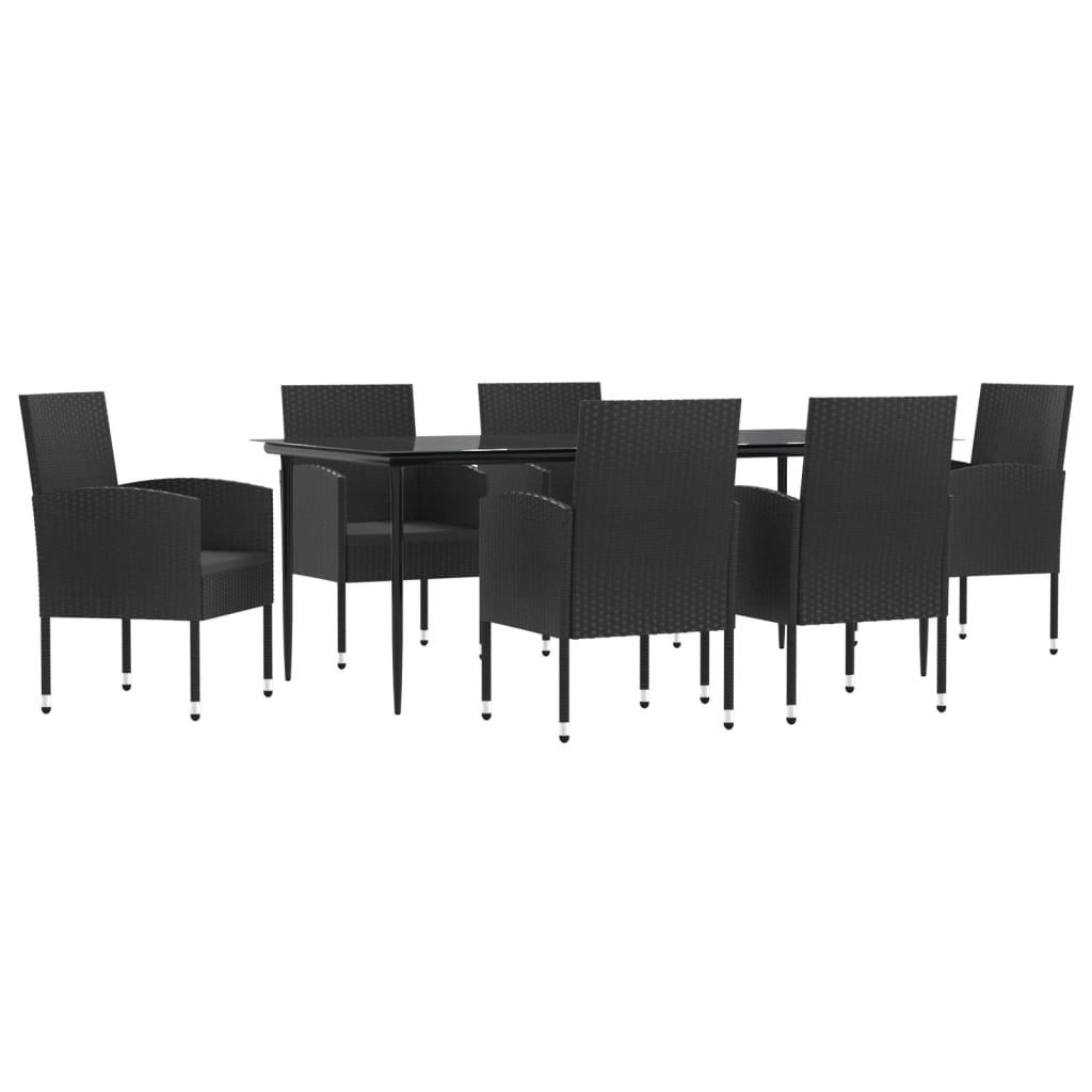 Set da Pranzo da Giardino 7 pz Nero in Polyrattan e Acciaio