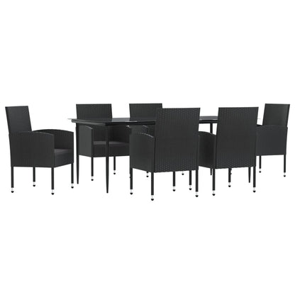 Set da Pranzo da Giardino 7 pz Nero in Polyrattan e Acciaio