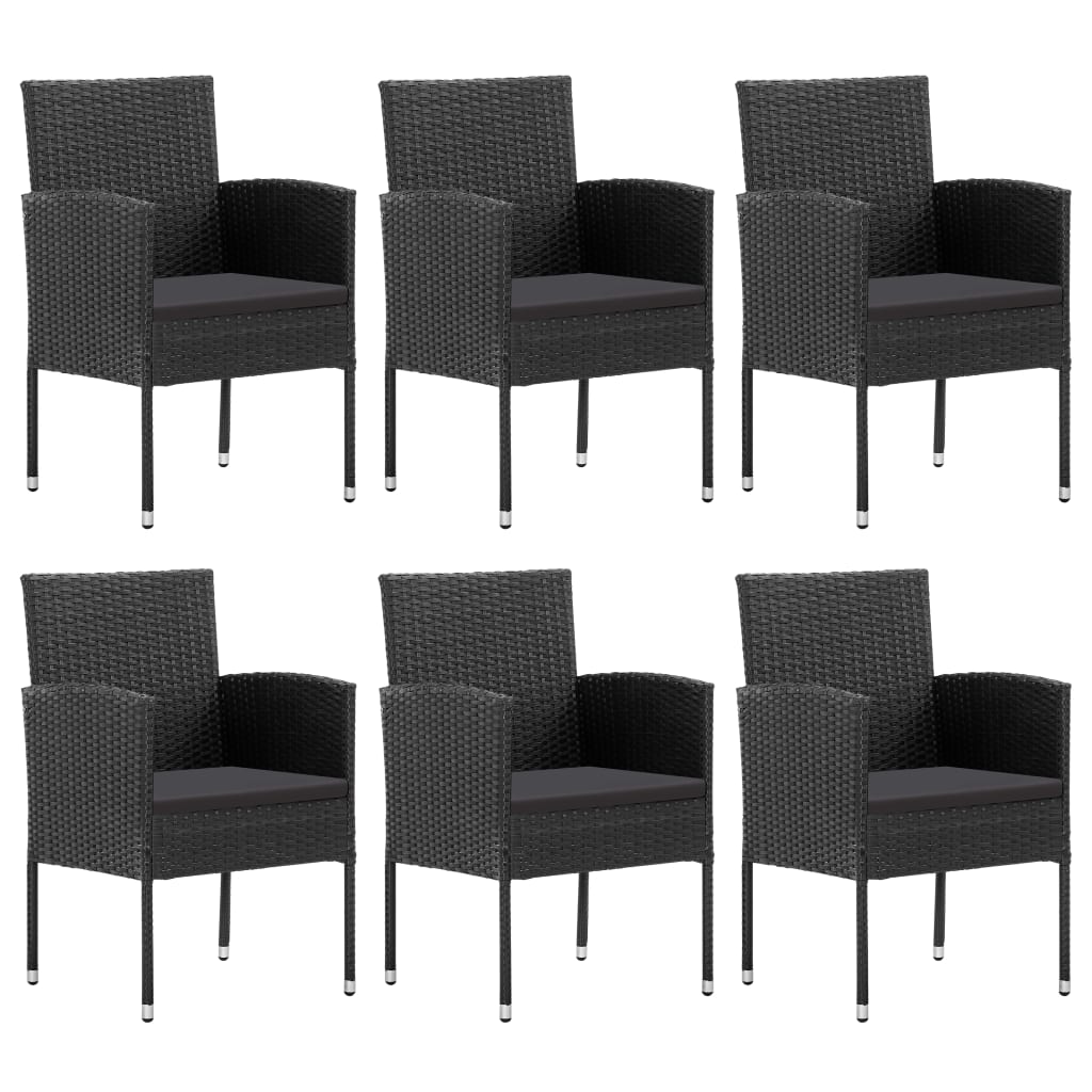 Set da Pranzo da Giardino 7 pz Nero in Polyrattan e Acciaio