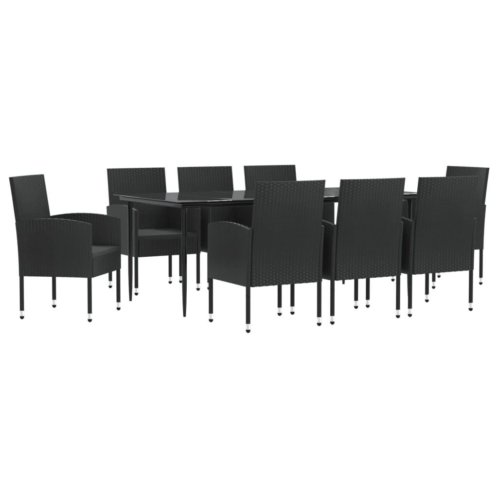 Set da Pranzo da Giardino 9 pz Nero in Polyrattan e Acciaio
