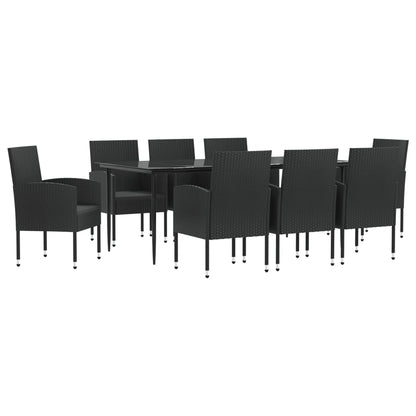 Set da Pranzo da Giardino 9 pz Nero in Polyrattan e Acciaio