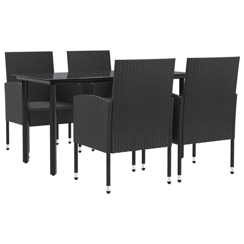 Set da Pranzo da Giardino 5 pz Nero in Polyrattan e Acciaio