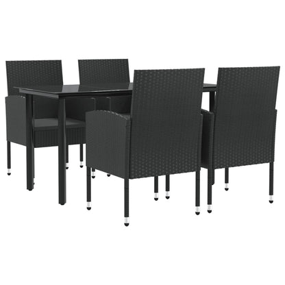 Set da Pranzo da Giardino 5 pz Nero in Polyrattan e Acciaio