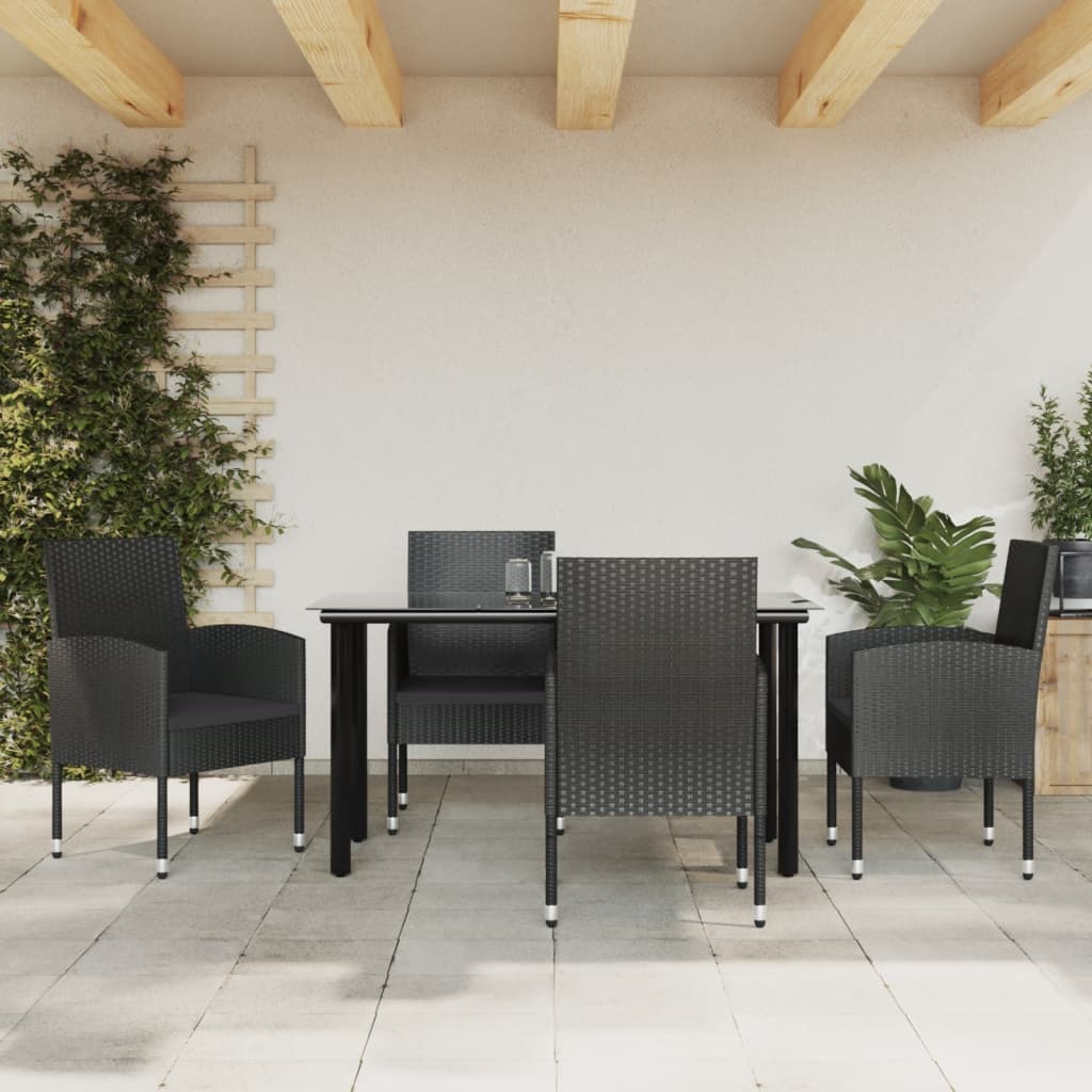 Set da Pranzo da Giardino 5 pz Nero in Polyrattan e Acciaio