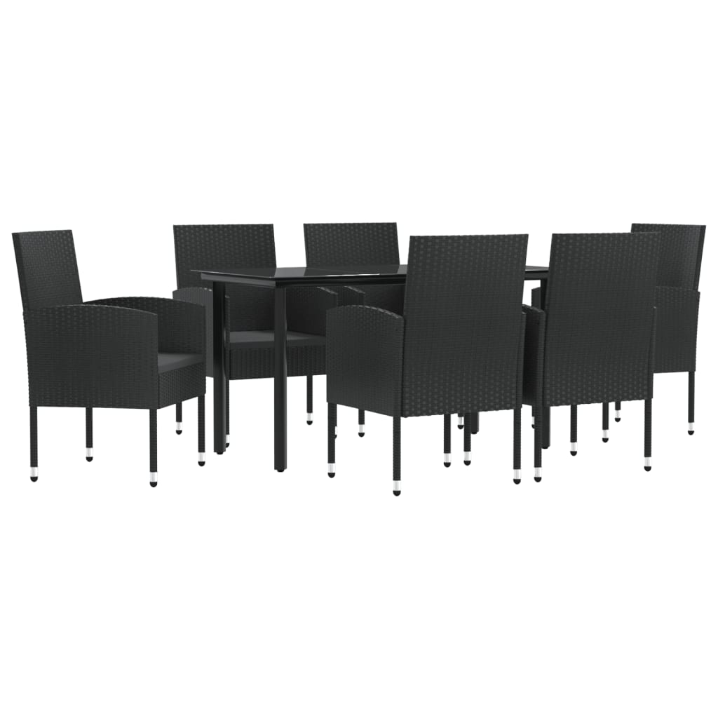 Set da Pranzo da Giardino 7 pz Nero in Polyrattan e Acciaio