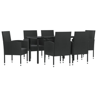 Set da Pranzo da Giardino 7 pz Nero in Polyrattan e Acciaio
