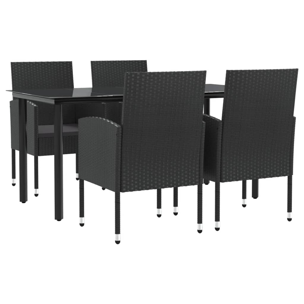 Set da Pranzo da Giardino 5 pz Nero in Polyrattan e Acciaio