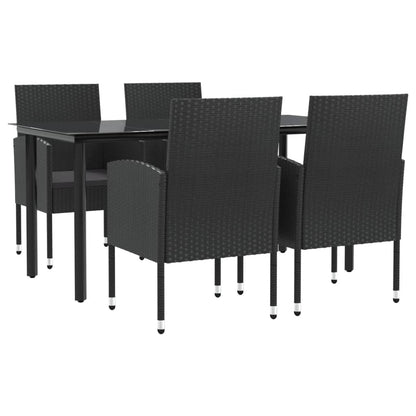 Set da Pranzo da Giardino 5 pz Nero in Polyrattan e Acciaio