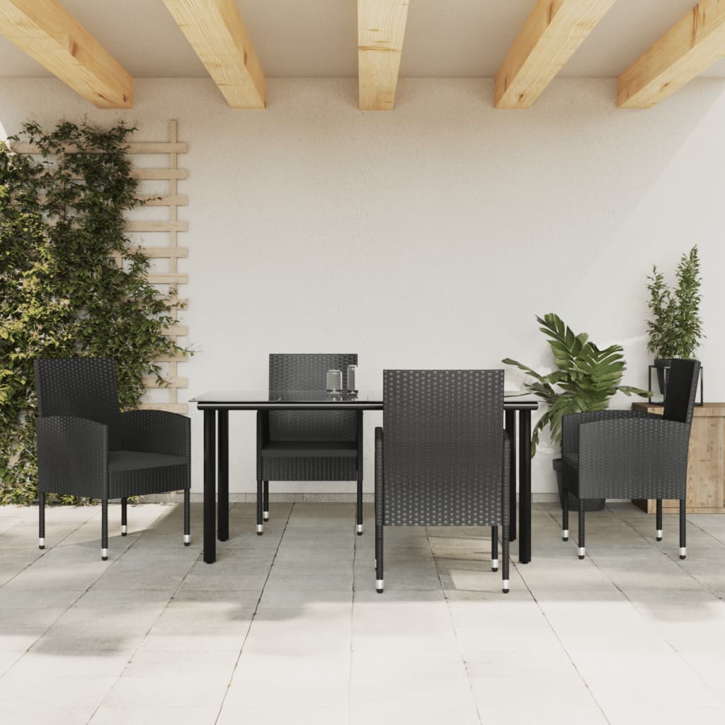 Set da Pranzo da Giardino 5 pz Nero in Polyrattan e Acciaio